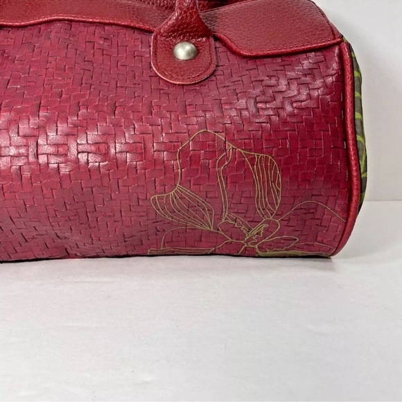 SkFk Handbag Purse Red Green Embroidered Organic Basket Weave & Fabric - Picture 9 of 16